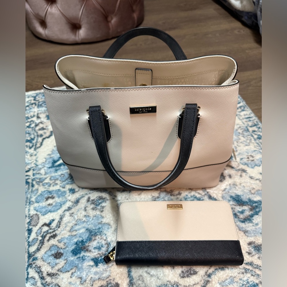 Kate Spade Black and Cream Tote Bag with Matching wallet